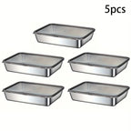 Set of five stainless steel food storage containers with leak-proof lids