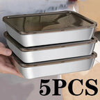 Set of five stainless steel food storage containers with leak-proof lids