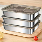 Set of five stainless steel food storage containers with leak-proof lids