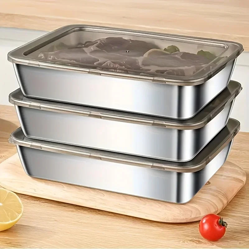 Set of five stainless steel food storage containers with leak-proof lids